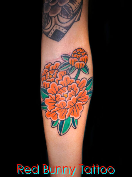 牡丹のタトゥーデザイン　刺青・花・前腕・peony flower tattoo