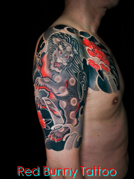 唐獅子牡丹の刺青・タトゥーデザイン　和彫り・額彫り・瑞獣 japanese style tattoo