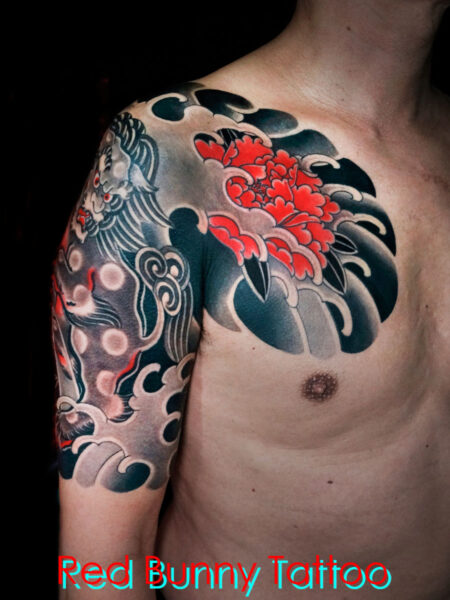 唐獅子牡丹の刺青・タトゥーデザイン　和彫り・額彫り・瑞獣 japanese style tattoo