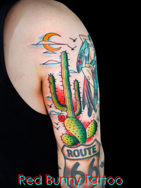 サボテンのタトゥーデザイン　花・植物・cactus tattoo