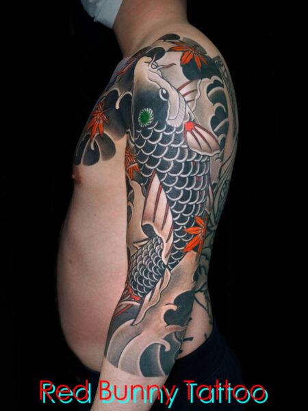 鯉と紅葉の刺青・タトゥーデザイン　和彫り・胸・腕・japanese style tattoo
