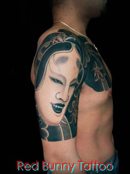 能面の刺青・タトゥーデザイン　和彫り・生成・小面・般若・mask tattoo