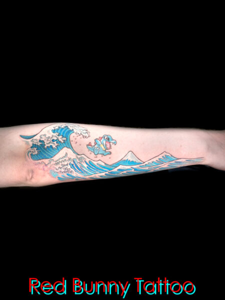 ポケモンと北斎のタトゥーデザイン　pokemon & Hokusai wave tattoo 