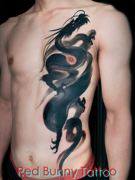 毛筆風・龍のタトゥーデザイン brush dragon tattoo