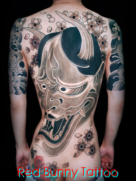 般若の刺青・タトゥーデザイン　背中一面・和彫り・お面　hannya mask tattoo