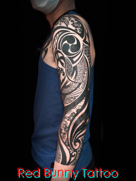 日本伝統模様のトライバルタトゥーデザイン　tribal tattoo・組亀甲・麻の葉