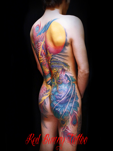 鳳凰 刺青 和彫り 背中一面 タトゥーデザイン