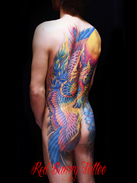 鳳凰 刺青 和彫り 背中一面 タトゥーデザイン