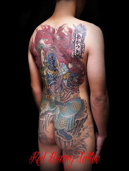 不動明王 刺青 和彫り 背中一面 タトゥーデザイン