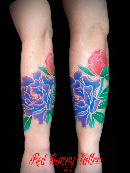 牡丹 白筋 花　タトゥーデザイン flower tattoo