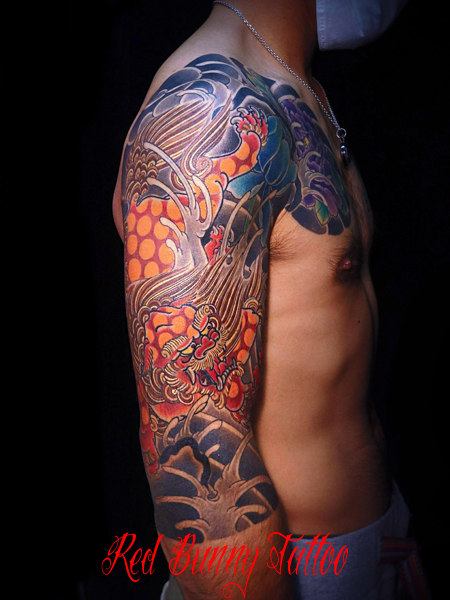 唐獅子牡丹 刺青 東京のタトゥースタジオ 吉祥寺 Red Bunny Tattoo デザイン 画像 和彫り