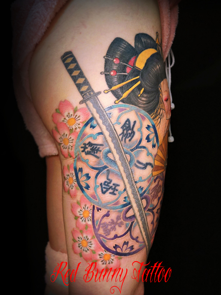 花魁 日本刀 刺青 東京のタトゥースタジオ 吉祥寺 Red Bunny Tattoo デザイン 画像 和彫り